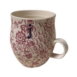 Anthropologie Homegrown Bohemian Floral Pattern Monogram Letter J Tea/Coffee Mug